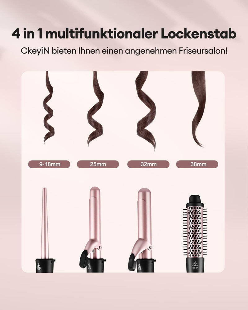 CkeyiN Lockenstab Set 4 in 1, mit Verschiedenen Aufsätzen 9-38mm, Lockenstäbe Keramik Lockeneisen mi