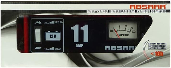 Absaar 77906 Batterieladegerät Werkstattladegerät 11A 12V, für 25 Ah - 120 Ah Batterien, rot/schwarz