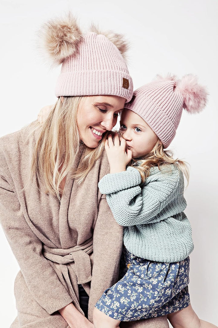 ELIMELI Eltern-Kind Mütze Mädchen Warme Wintermütze für Mutter und Tochter Mütze Damen Winter mit Zw