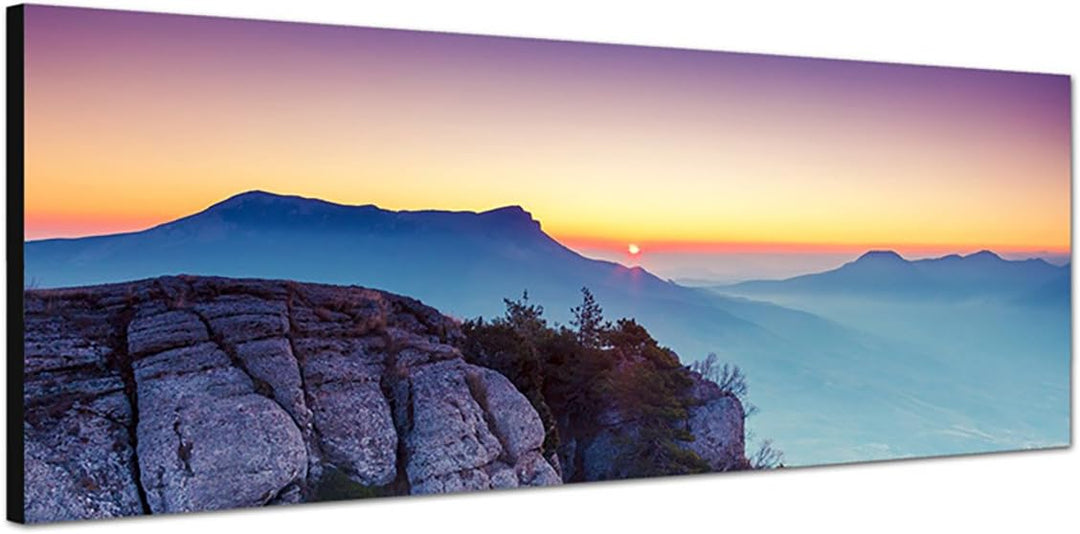 Paul Sinus Art Panoramabild auf Leinwand und Keilrahmen 150x50cm Krim Felsen Berge Sonnenaufgang Nat