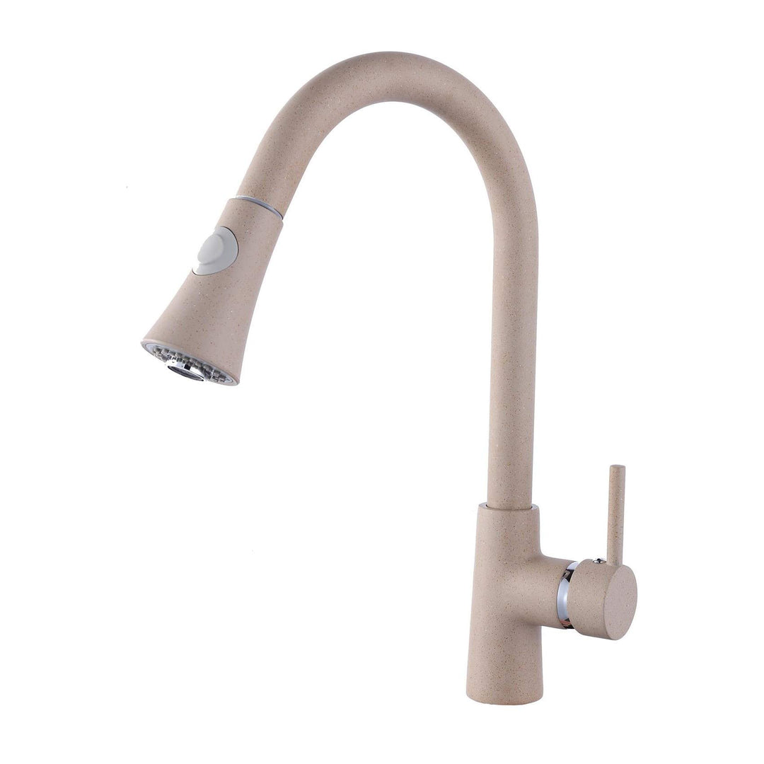 ZXC Hochdruck Profi Küchen Armatur Einhand Mischbatterie mit ausziehbarer Brause in Granit Beige, Be