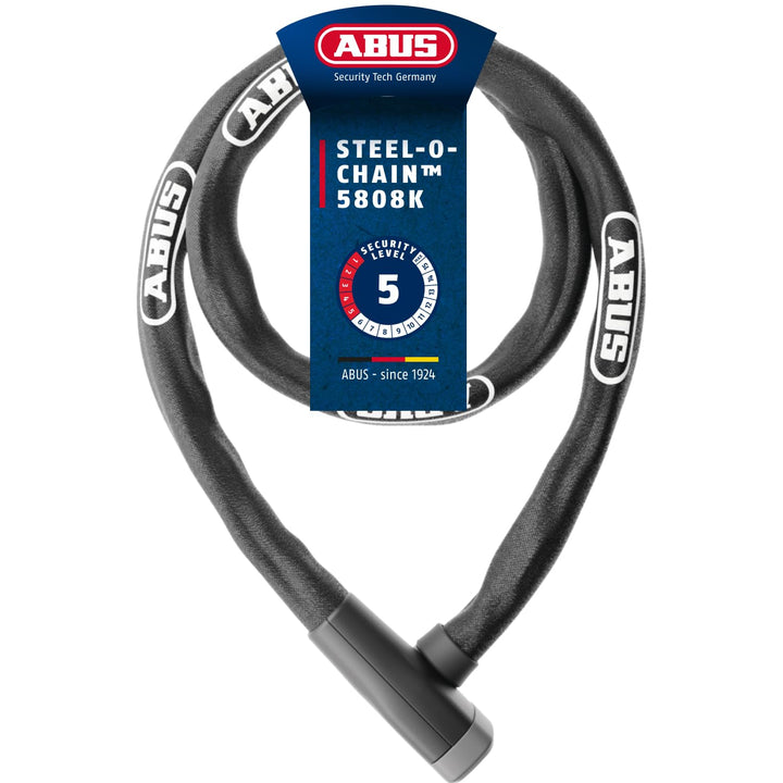 ABUS Kettenschloss Steel-O-Chain 5805K – Fahrradschloss aus Stahl – ABUS-Sicherheitslevel 5 Schwarz