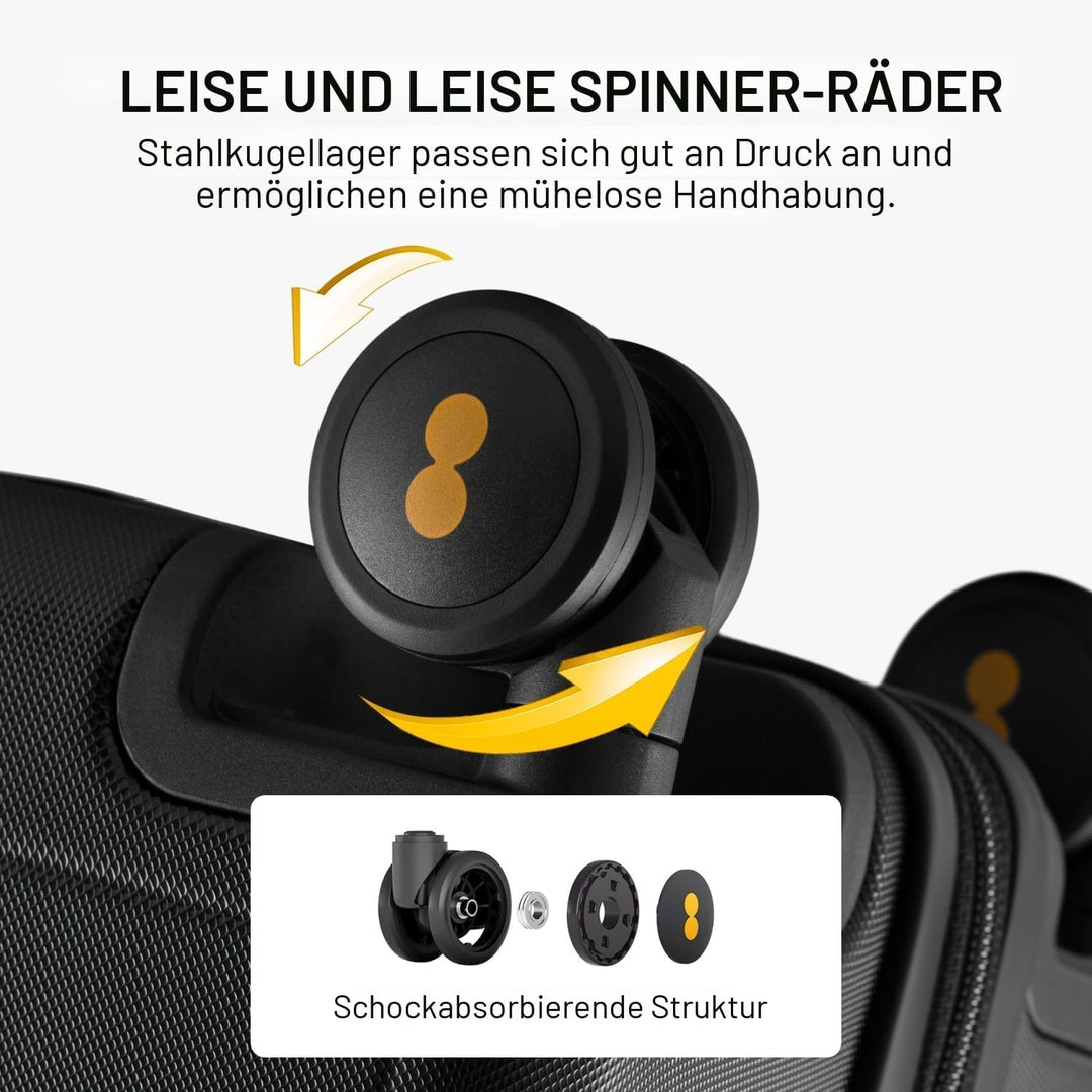 LEVEL8 Koffer Trolley, Rollkoffer Reisekoffer Hartschalen 4 Rollen, Spinner Handgepäck,TSA, 100% PC,