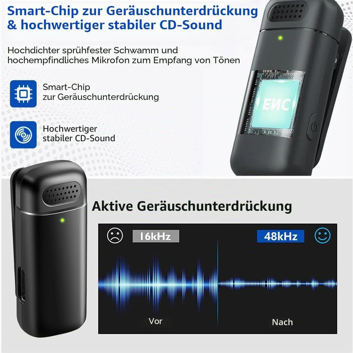 2st. Lavalier Mikrofon Wireless für iPhone iPad Android mit 400mAh Ladekoffer, Plug&Play Handy Mikro
