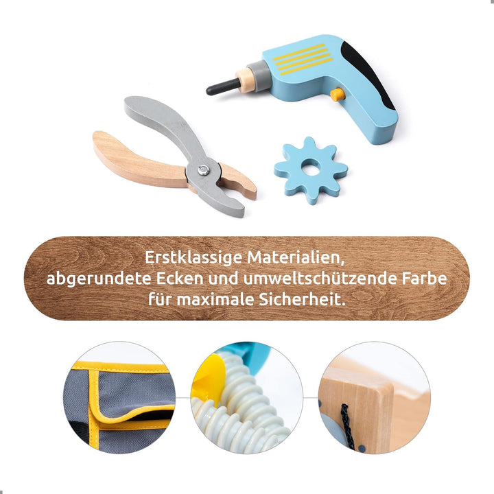 UMU® Kinder Holz Werkzeug Spielset mit Bohrmaschine, Säge, Schrauben, Hammer u. v. m., Spielzeug Wer