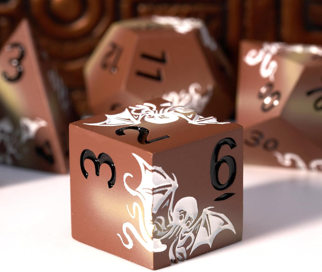 Krake Metall Würfel Set 7-teilig – Premium Polyedrische Rollenspiel Würfel mit Magnetischer Geschenk