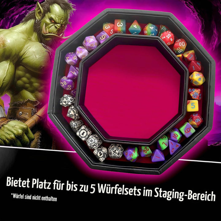 Fantasydice- PINK - War Unicron- Dice Storage and Rolling Tray - 20CM Octagon with Lid and Dice Stag