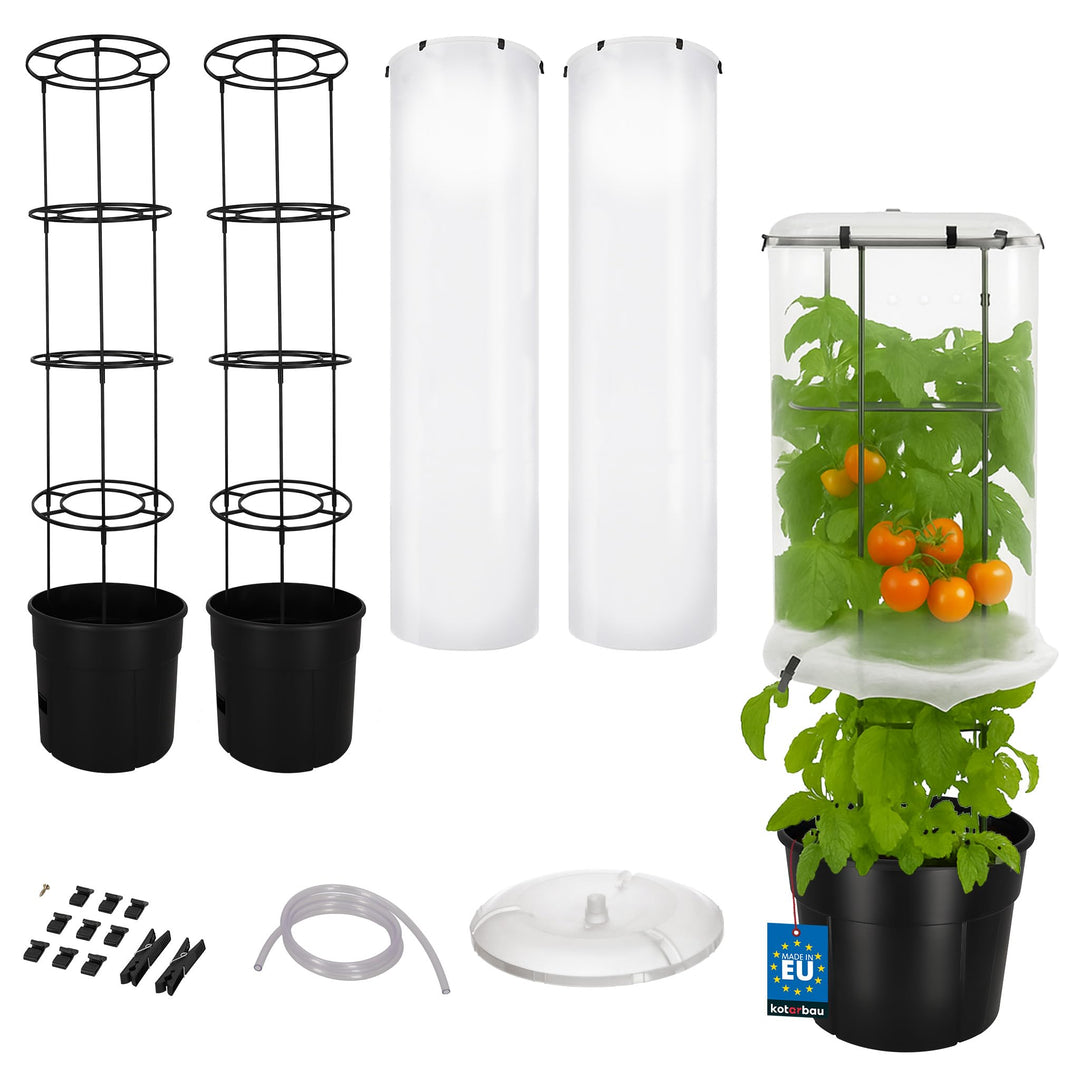 KOTARBAU® 2er Set Tomatentopf - Rankhilfe mit Folie - H: 153 cm - mit Tomatenhaube ⌀ 40 cm - Tomaten