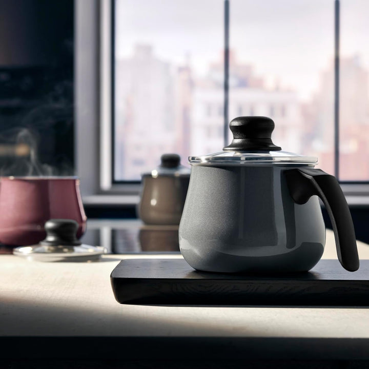 WMF Fusiontec Mineral Milchtopf mit Gladeckel 12 cm, Kochtopf Induktion, High-Tech Keramik, backofen