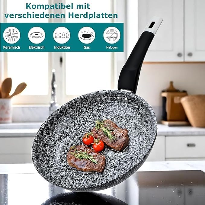 EliteHoff Pfannenset Induktion 3-teilig (16/18/20 cm), Induktionspfannen-Set, Aluminiumguss mit Anti