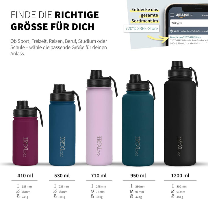 720°DGREE Edelstahl Trinkflasche “noLimit” – 710ml - Auslaufsicher, Kohlensäure geeignet, BPA-Frei -
