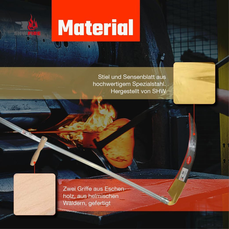 SHW-FIRE Blattsense 65cm mit 150cm Stahlrohrstiel - Ideale Sense