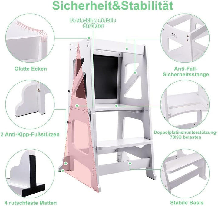 2in1 Lernturm Kinder Tritthocker Lernstuhl Kinderhocker Faltbarer Kinderschemel für Baby,mit doppels