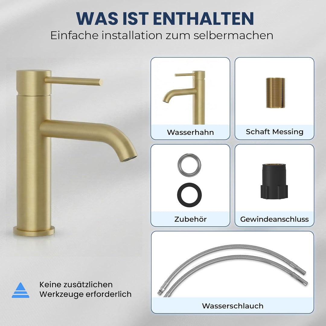 Søvang Wasserhahn Bad – Waschtischarmatur 18,3 cm, Waschbeckenarmatur Messing Matt, Anti-Fingerprint