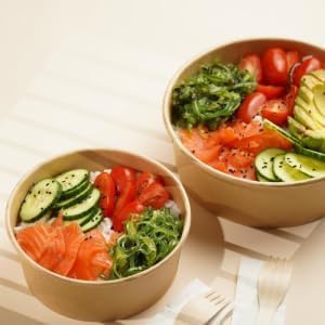 50 Salatschalen 480ml | to go Schalen braun rund I Biologisch abbaubare Salatschale Kraftkarton Verp