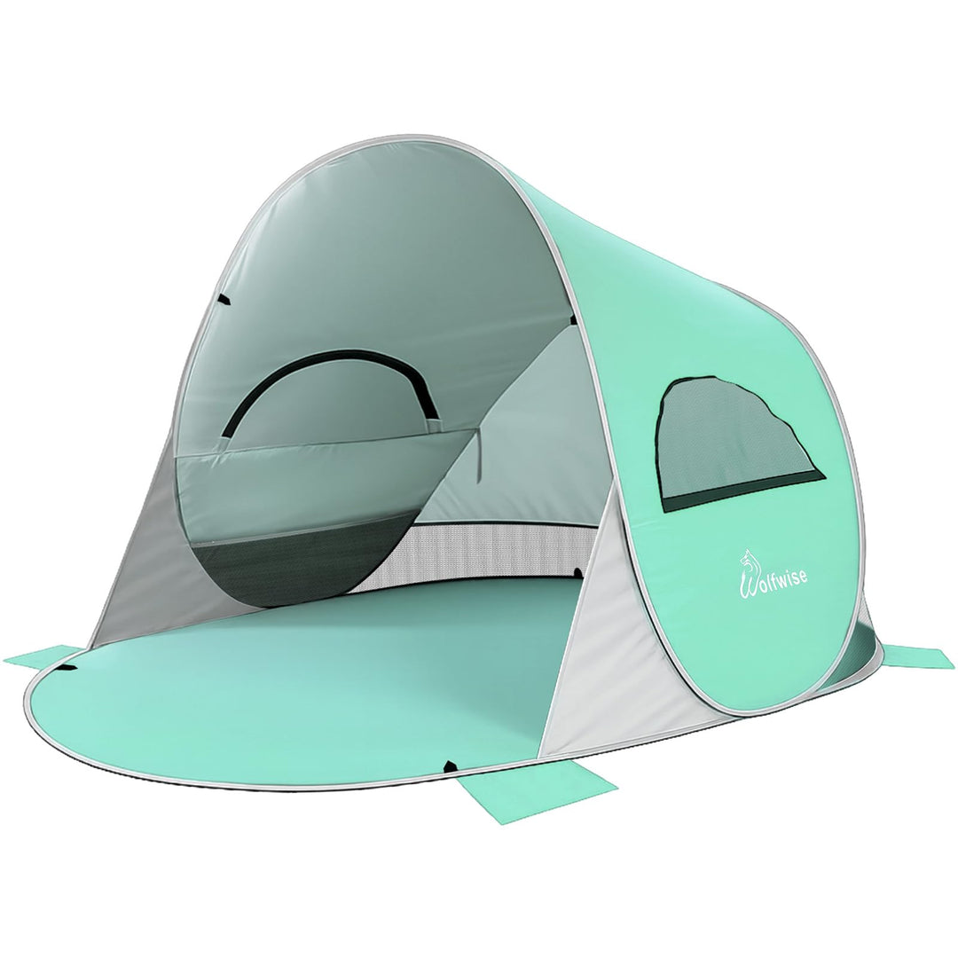 Wolfwise Pop Up Strandmuschel für 4 Personen, Sofort Aufbau, UV-Schutz 50+, Wasserabweisend, Belüfte