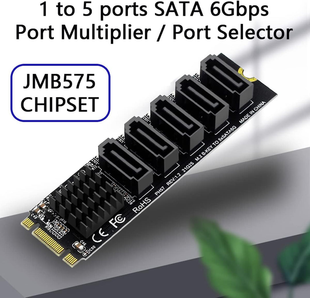 cablecc NGFF Key B+M auf SATA 3.0 6Gbps 5 Ports Adapter Konverter Port JMB575 2280 B+M-Key to 4SATA,