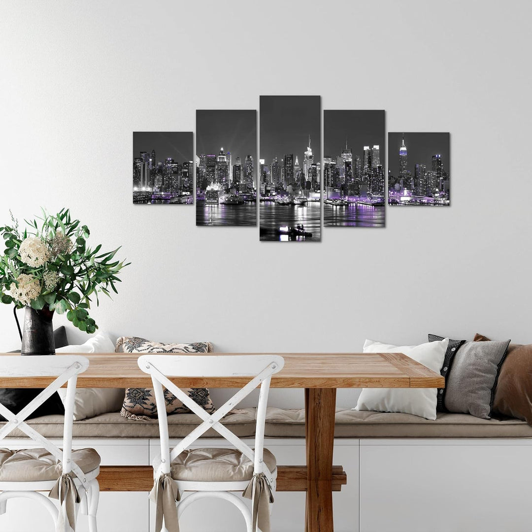 Runa Art Wandbilder New York City 5 Teilig Bild auf Vlies Leinwand Deko Wohnzimmer Büro Skyline Schw