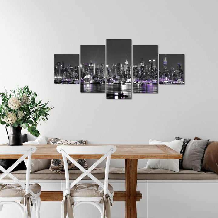 Runa Art Wandbilder New York City 5 Teilig Bild auf Vlies Leinwand Deko Wohnzimmer Büro Skyline Schw