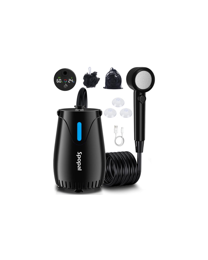 Spopal Campingdusche mit Pumpe [8000mAh], Tragbare Campingdusche mit Temperaturmessung, Farbiger Nac