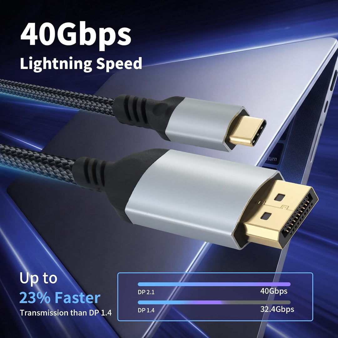 ELUTENG USB-C auf DisplayPort 2.1 Kabel 2M, 40 Gbit/s 16K@60Hz 8K@120Hz 4K@240Hz, Typ-C auf DP Kabel