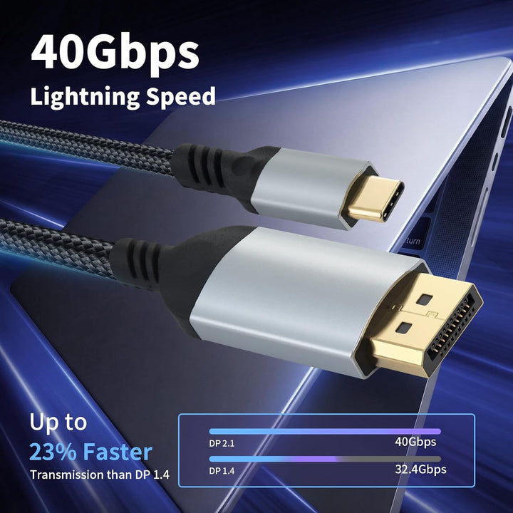 ELUTENG USB-C auf DisplayPort 2.1 Kabel 2M, 40 Gbit/s 16K@60Hz 8K@120Hz 4K@240Hz, Typ-C auf DP Kabel