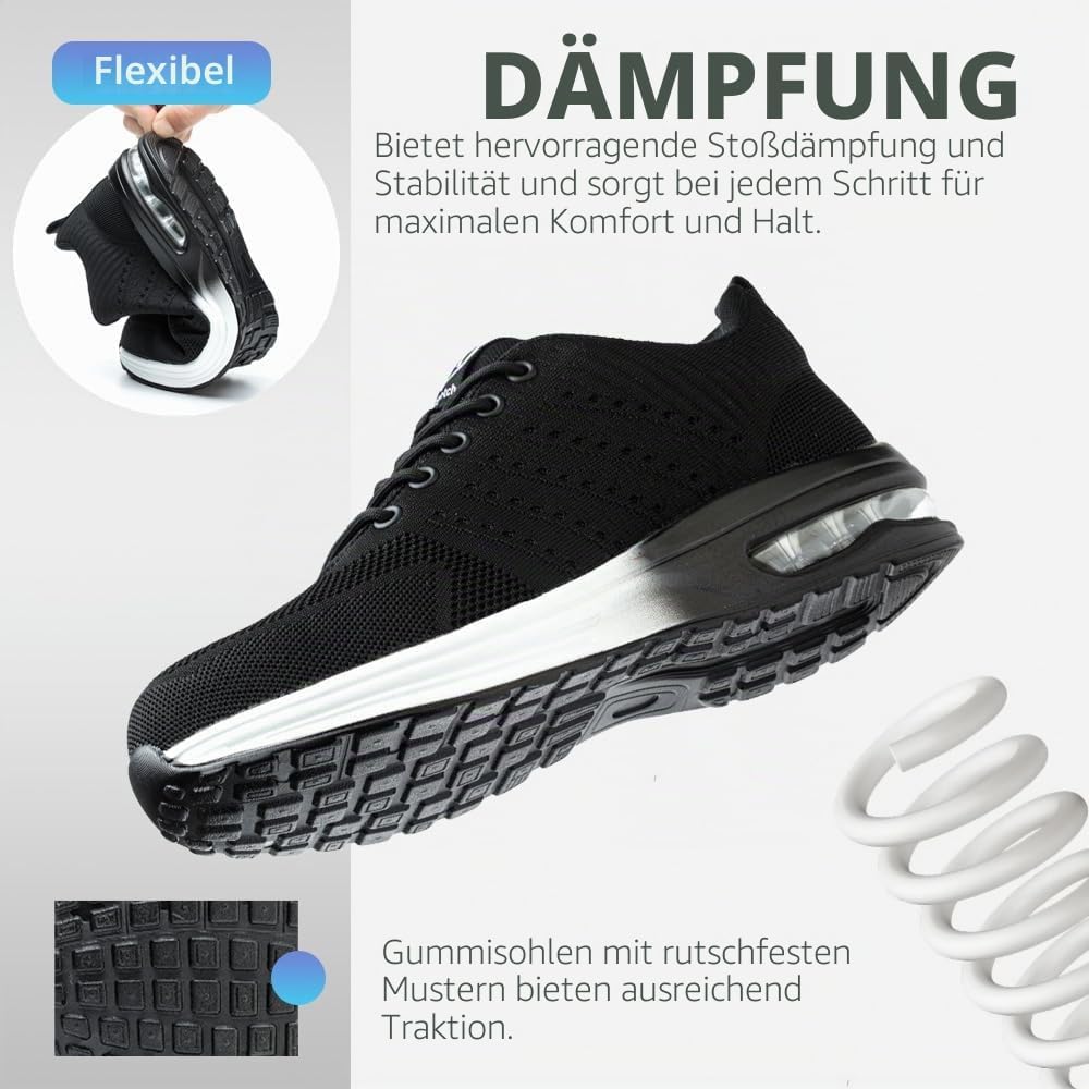 Nasogetch Sicherheitsschuhe Damen Herren Stahlkappenschuhe Arbeitsschuhe Sportlich Atmungsaktiv 36 E