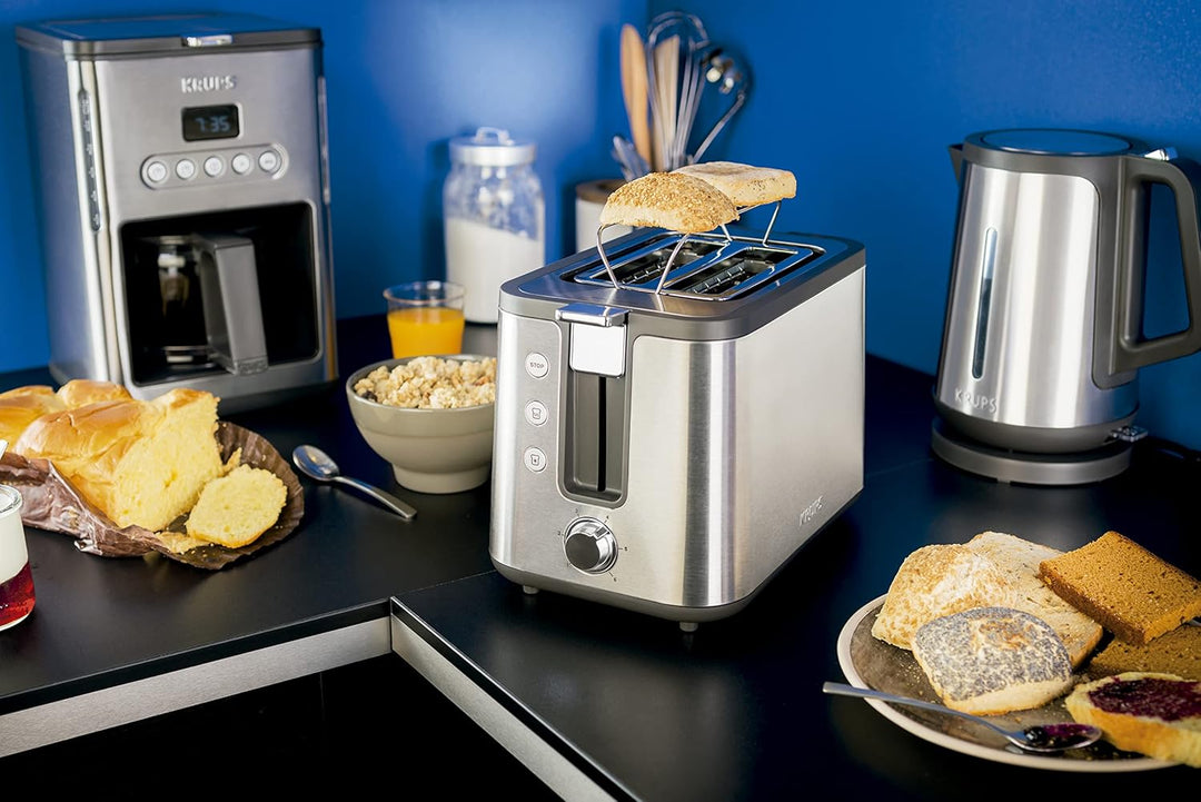 Krups KH442D Control Line Premium Toaster | Edelstahl | 2 kurze Schlitze für 2 Scheiben | Brötchenau