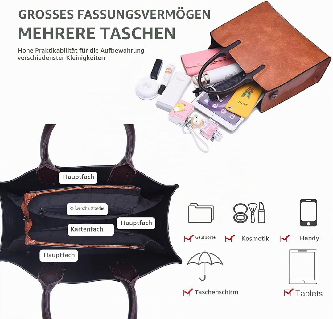 NICOLE &amp; DORIS Gross Handtasche Damen Shopper Tasche Umhängetasche Damen Gross Retro Schultertasche