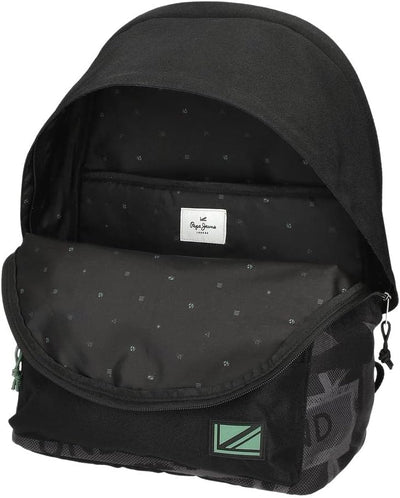 Pepe Jeans Davis Rucksack für Laptop, Doppelfach, 15,6 Zoll, Schwarz, 31 x 44 x 17,5 cm, Polyester,