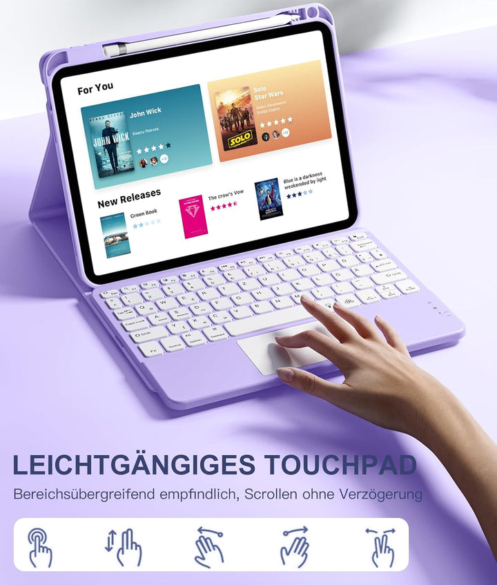 Vobafe Touchpad Hülle mit Tastatur für iPad A16 11 10 Generation 2025 2022, 11/10,9 Zoll, Magnetisch