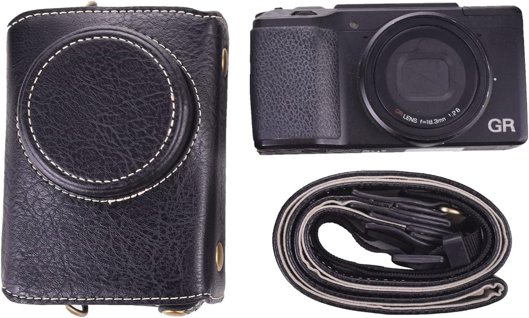 Rieibi Ricoh GR II Tasche - Vintage PU Leder Kameratasche für Ricoh GR II GRII GR2 DSLR Kamera - Sch