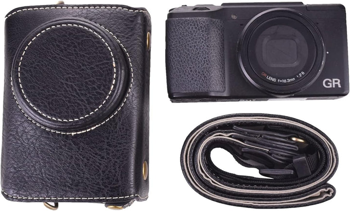 Rieibi Ricoh GR II Tasche - Vintage PU Leder Kameratasche für Ricoh GR II GRII GR2 DSLR Kamera - Sch