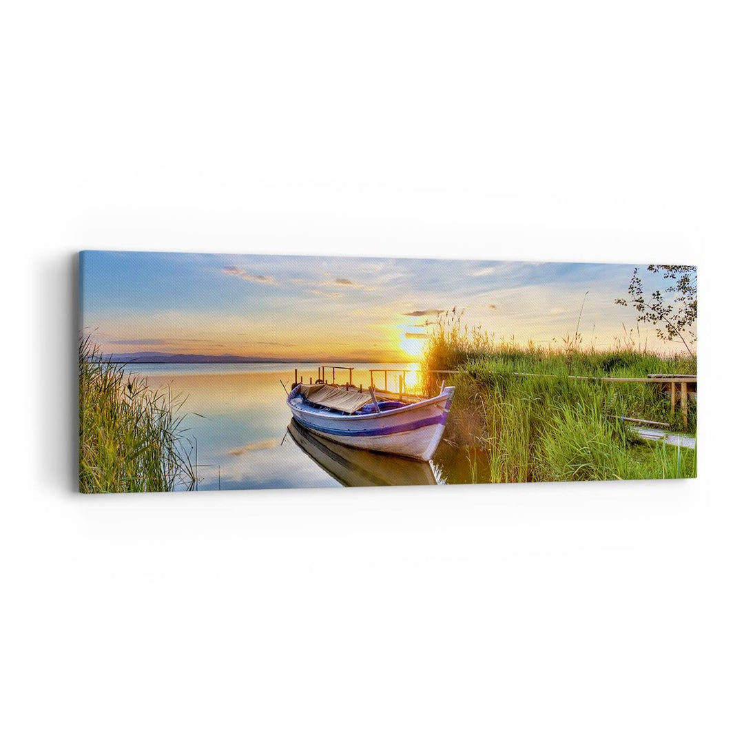 Panorama Bilder auf Leinwand See Boot Wasser Leinwandbild mit Rahmen 90x30cm Wandbilder Dekoration W