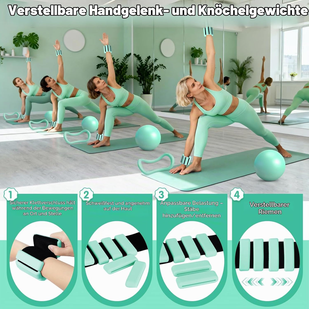 19 PCS Pilates Set, Minzgrün Home Workout Kit, Pilates Equipment mit Pilates Ring, Pilates Ball, Ter