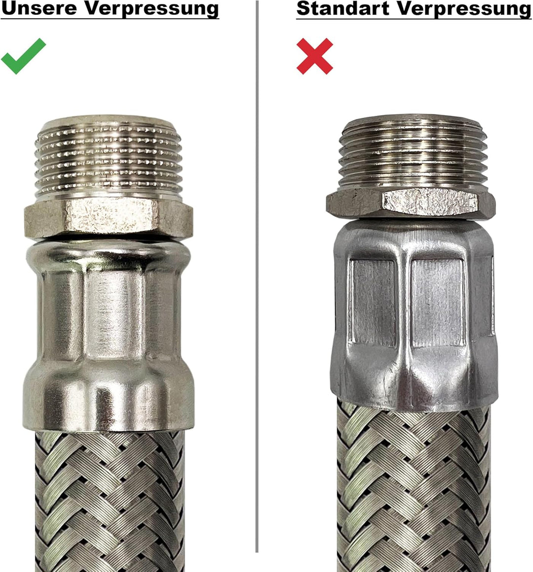 Flexschlauch DN13-1/2" Edelstahl Panzerschlauch Sanitär Hauswasserwerk - Made in Italy (1/2" ÜM x 1/