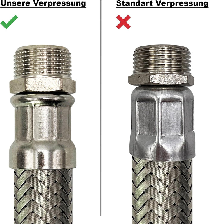 Flexschlauch DN13-1/2" Edelstahl Panzerschlauch Sanitär Hauswasserwerk - Made in Italy (1/2" ÜM x 1/