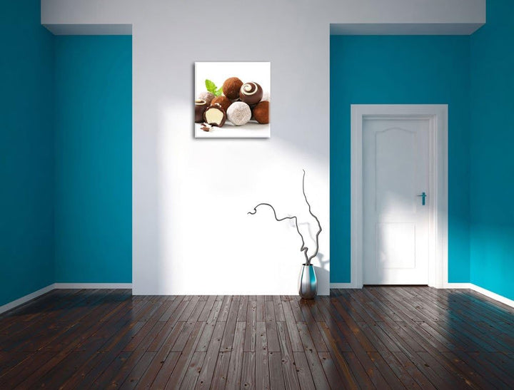 Edle Trüffelpralinen, Format: 70x70 auf Leinwand, XXL riesige Bilder fertig gerahmt mit Keilrahmen,