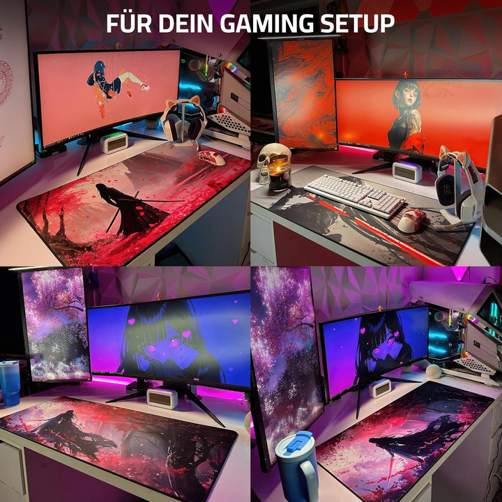 XXL Gaming Anime Mauspad 900x400 mm - Kanten vernäht, wasserfest | Mousepad für Gamer &amp; Büro - gross