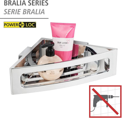 WENKO Power-Loc® Eck-Duschablage Bralia, praktisches Duschregal für das Badezimmer, Befestigung ohne