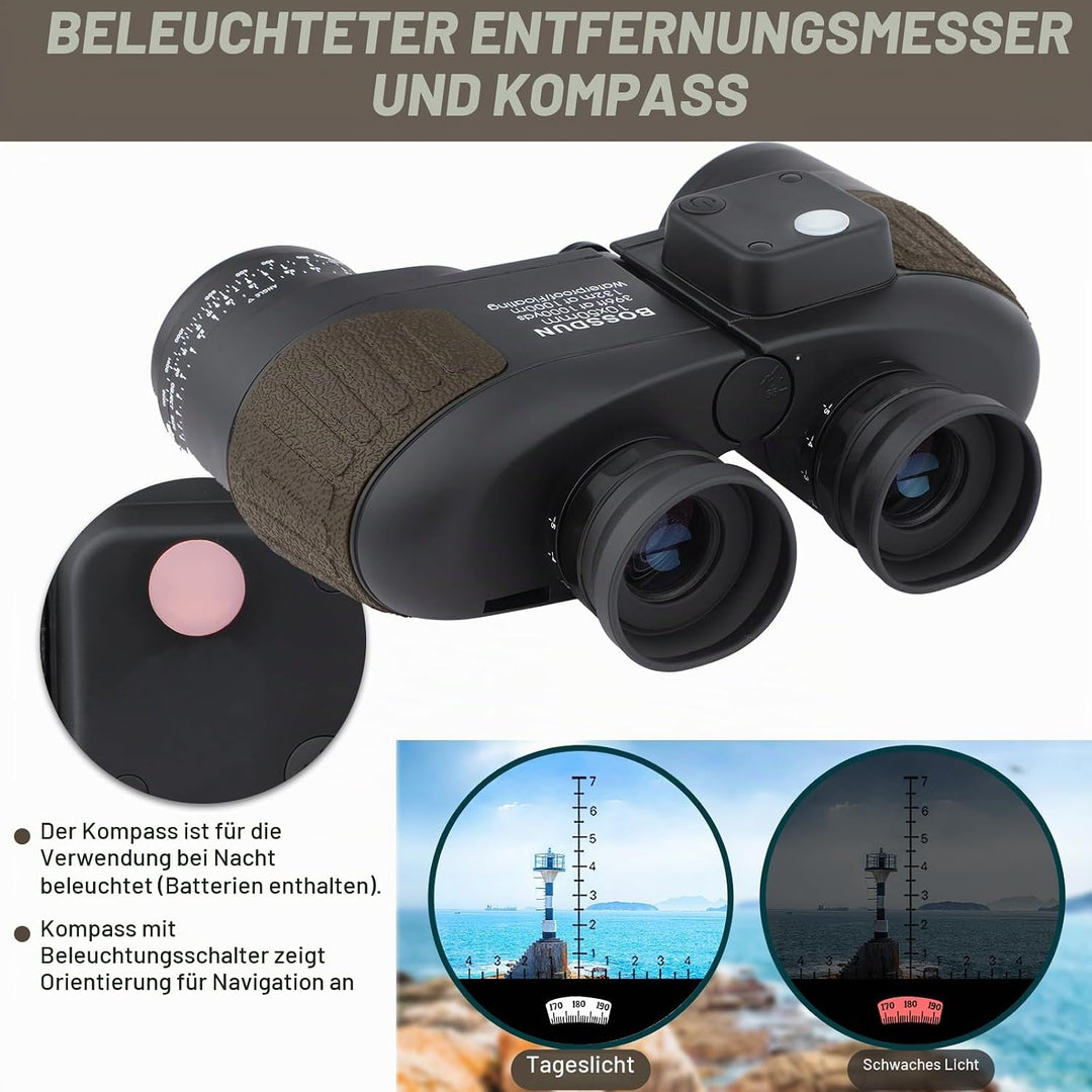 BOSSDUN 10x50 Marine Fernglas,Fernglas mit Nachtsicht Entfernungsmesser und Kompass, für Wassersport