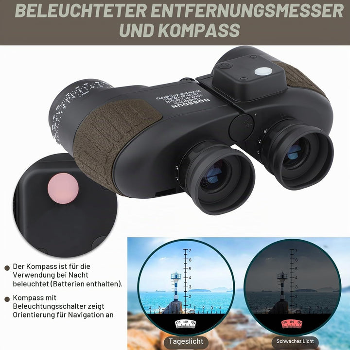 BOSSDUN 10x50 Marine Fernglas,Fernglas mit Nachtsicht Entfernungsmesser und Kompass, für Wassersport