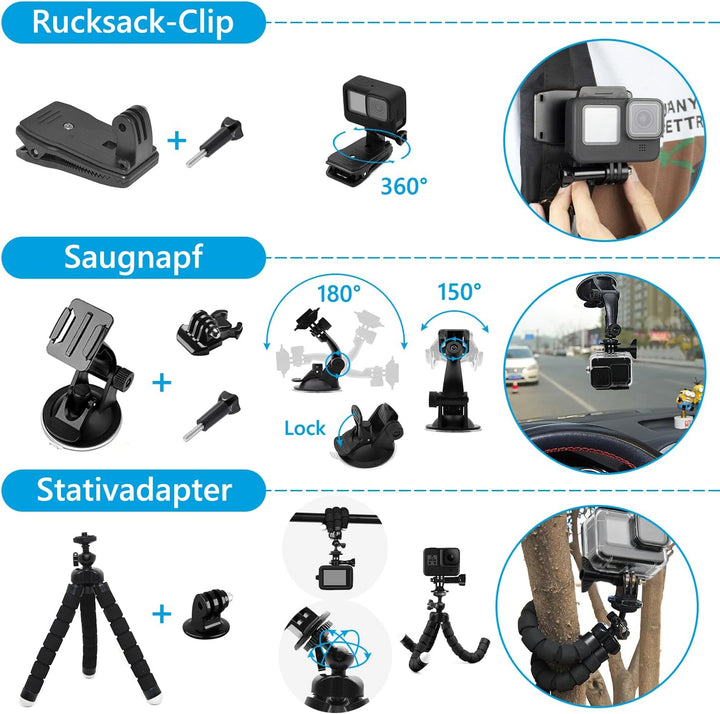 Zubehör Set Kit Bundle für GoPro Hero 13 Black, oGoDeal Wasserdicht Schutzhülle Wasserdicht Gehäuse