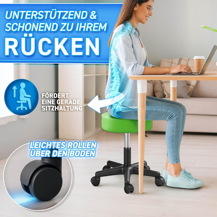 TRESKO® Rollhocker höhenverstellbar 10 cm Dicke Polsterung bis 150 kg | Hocker 47-60cm | Arbeitshock