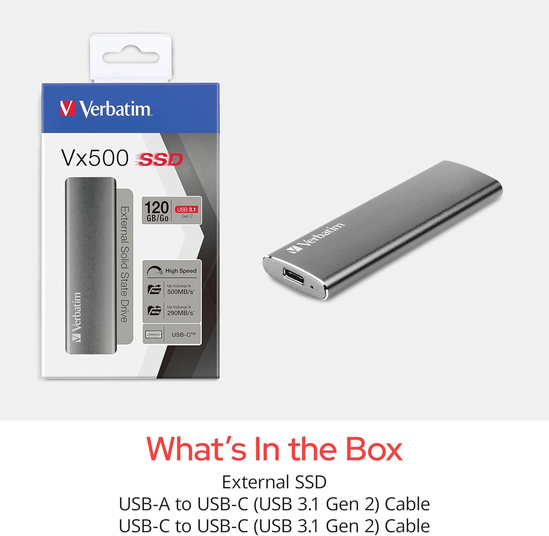 Verbatim Vx500, externe SSD-Festplatte 240 GB, USB 3.1 Gen 2-Controller, 500 MB/s Lesegeschwindigkei