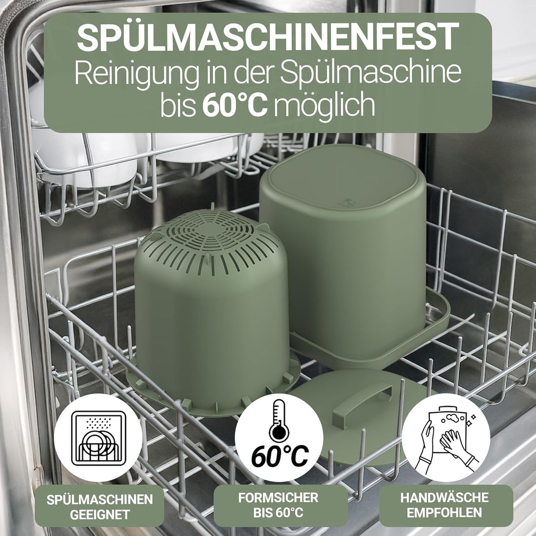 PTMS® Biomülleimer Küche 6L - Biomüll mit praktischem Deckel zum Einhängen & Innensieb - Spülmaschin