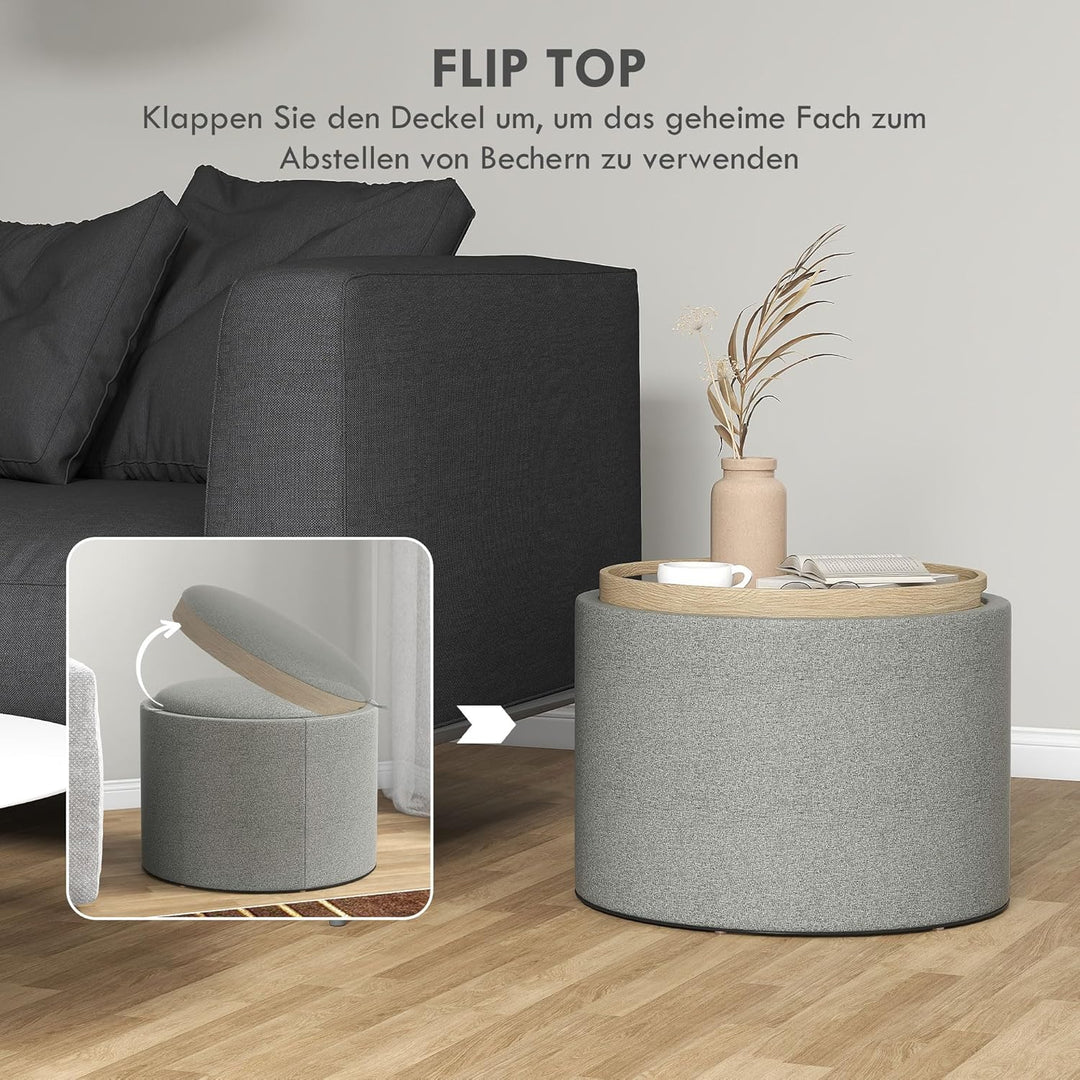 HOMCOM Sitzhocker mit Stauraum, Runder Hocker mit Klappdeckel Couchtisch, 56 x 56 x 42 cm Polsterhoc