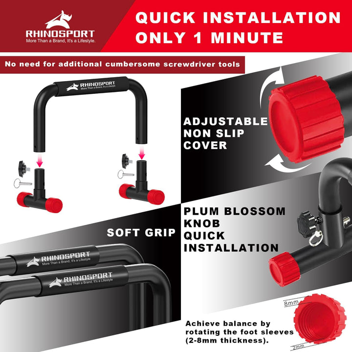 RHINOSPORT Parallettes Bars Dip Calisthenics Push Up Bars 10.2 in High 300Kg/661lbs Gewichtskapazitä