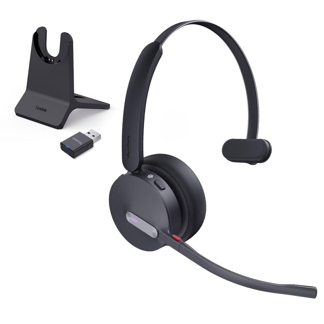 Yealink WH64 Hybrid DECT & Bluetooth Wireless Headset mit 3 Mikrofonen für die Arbeit mit Ladestände