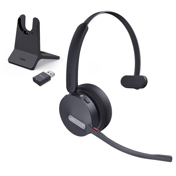 Yealink WH64 Hybrid DECT & Bluetooth Wireless Headset mit 3 Mikrofonen für die Arbeit mit Ladestände